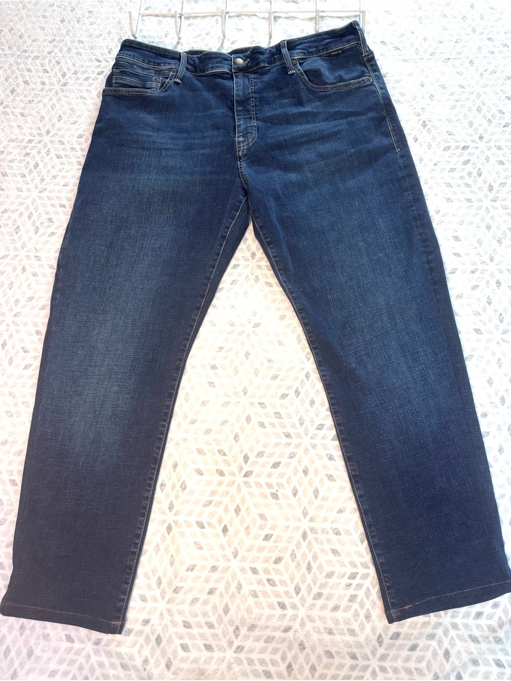 Mavi Men’s Dark Wash Stretch Jeans 38x32 Straight Leg Organic Cotton Excellent